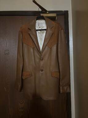 Vintage Light Brown Deer Leather Suede Fall Winter Coat/ Jacket